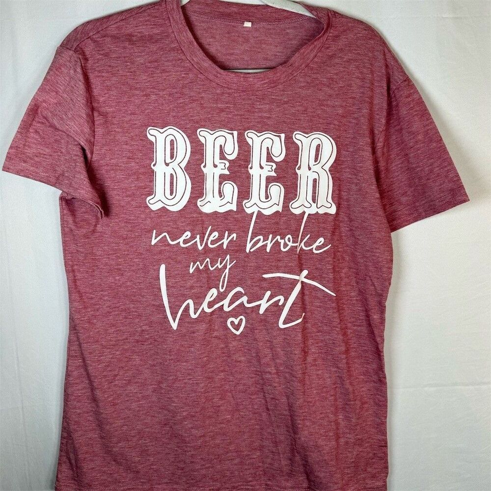 Beer Never Broke My Heart T-Shirt Mens Size M Heather Maroon Graphic Tee